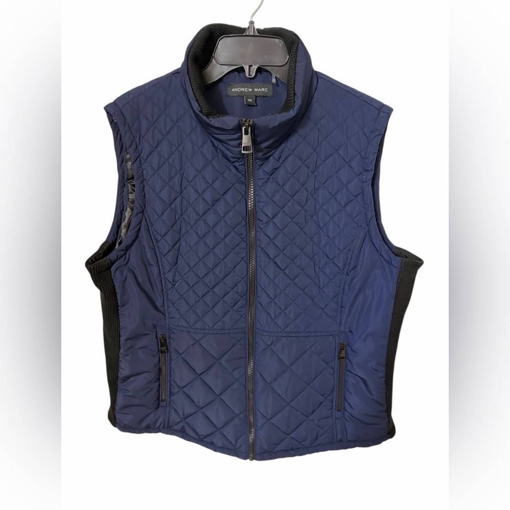 Andrew Marc Quilted Puffer Vest Navy Blue Full Zip Sleeveless Jacket XXL